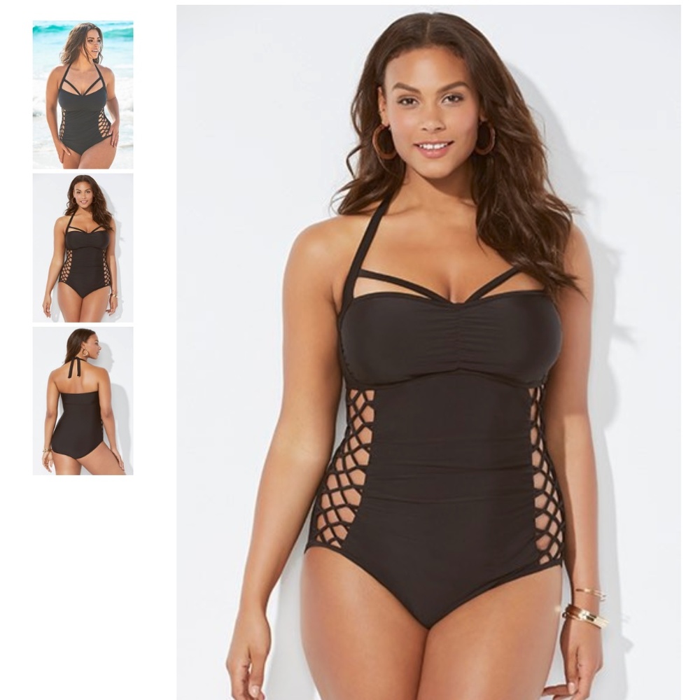 ASHLEY GRAHAM SWIMSUITS sz16 ALL BOSS BLACK CUT